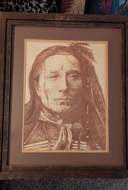 Original Signed Pencil Drawing – "Short Bull" Lakota Sioux Leader by Bunny Engberg