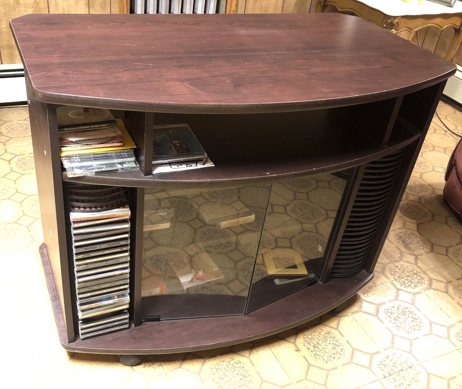 Faux Wood TV Entertainment Stand with CD slots and adjustable shelving
