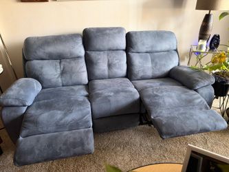 Manual Blue Fabric Sofa Recliner