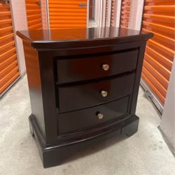 “Dark Wood 3 Drawer Nightstand – Excellent Condition