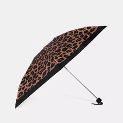 Coach Uv Protection Mini Umbrella In Leopard Print