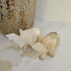 Home Decor/Collectible Hand Carved ONYX Marble Good Luck Elephant Figurines  Set of 2