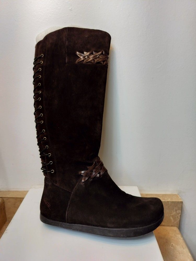 Earth Corset Suede Pull On Side Zip Tall Boots, 8B