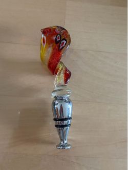WINE BOTTLE STOPPER Stainless Steel, Murano Style Glass Top