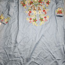 Umgee Blue Off the Shoulder Boho dress