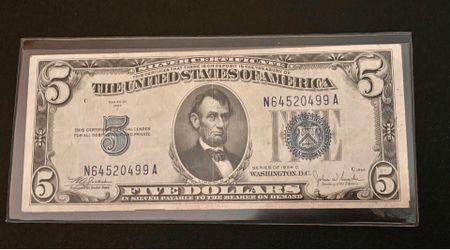 $5 1934 C. Banknote USA. Vintage, collectible
