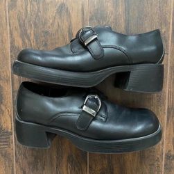 Black Platform Buckle Strap Loafers