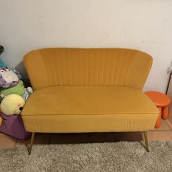 Velvet Yellow (Mustard) Sofa In Excellent Conditions