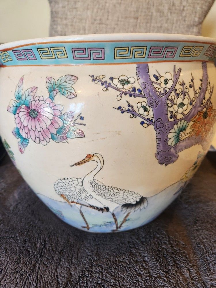 Mid 20th Century Asian Ceramic Fish Bowl Planter