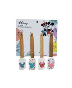 Disney Silicone Spatulas Set 4 pack Non Scratch Flower Mickey & Minnie Mouse New