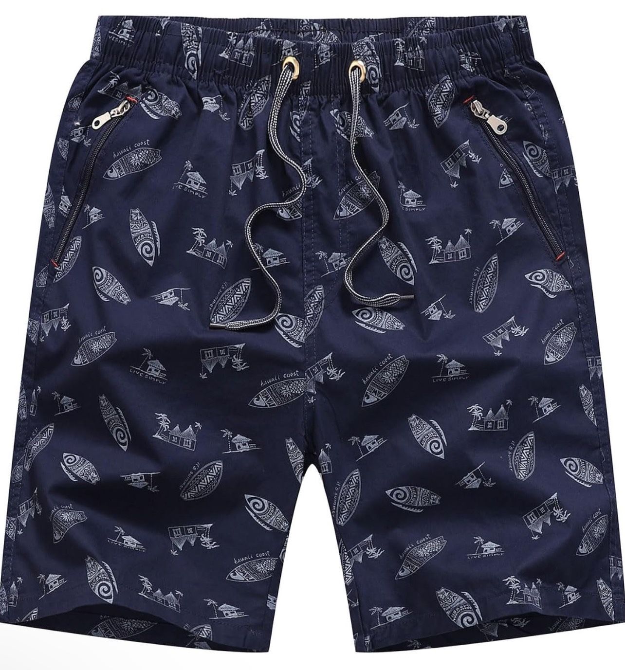 Xl size 100% cotton Men's Shorts Casual Drawstring Summer Beach Pants Printed Shorts Ethnic Style Five Pants