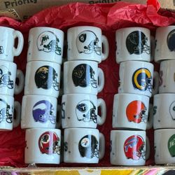 19 Pc Mini NFL Collector Mugs - Rams, Raiders, Dolphins, 49ers, Jaguars , Steelers, Falcons … And More 