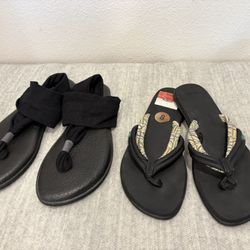 2 Pairs Of Women’s Black Sanuk Yoga Mat Summer Sandals size 8 - Simi valley
