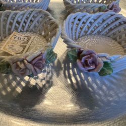 4 Vintage Ceramic Candy Baskets Made In Italy
