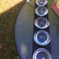 Candle Holders. Wood And Glass. 15” 