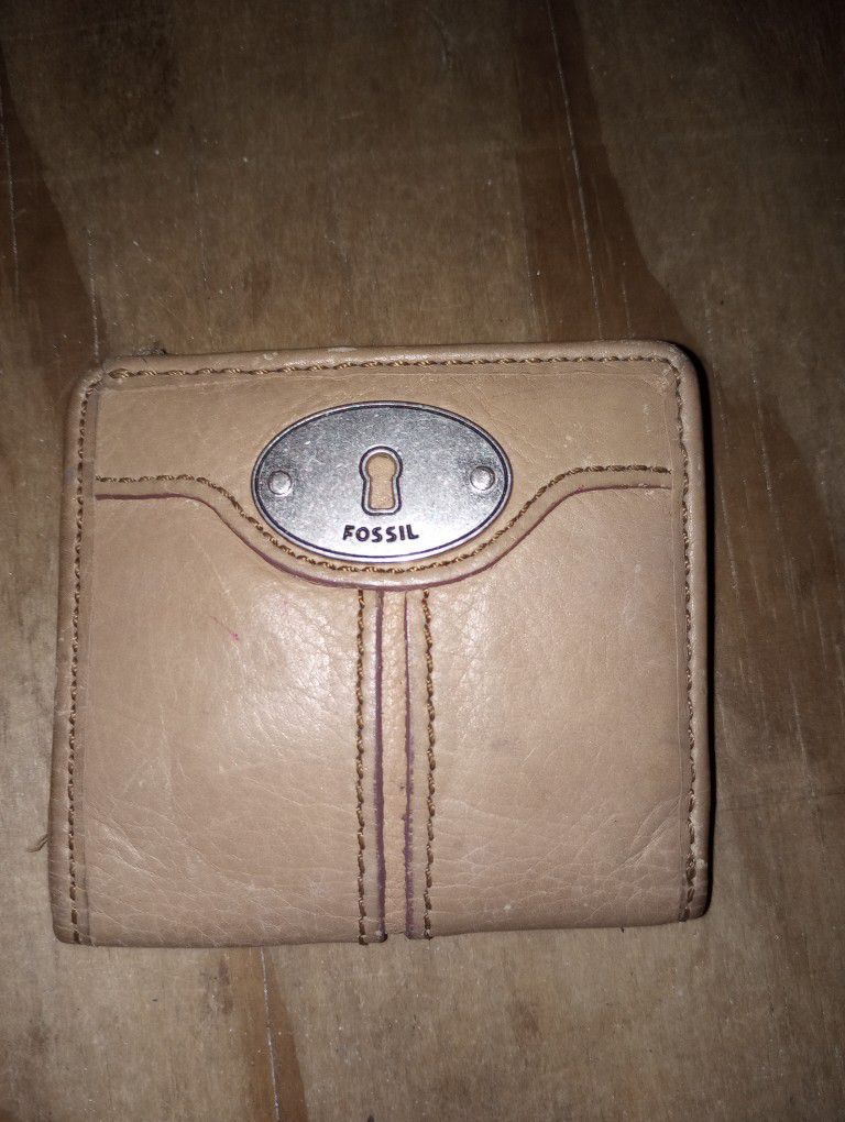 Fossil Mini billfold Small Leather Wallet Metallic Taupe Card Holder