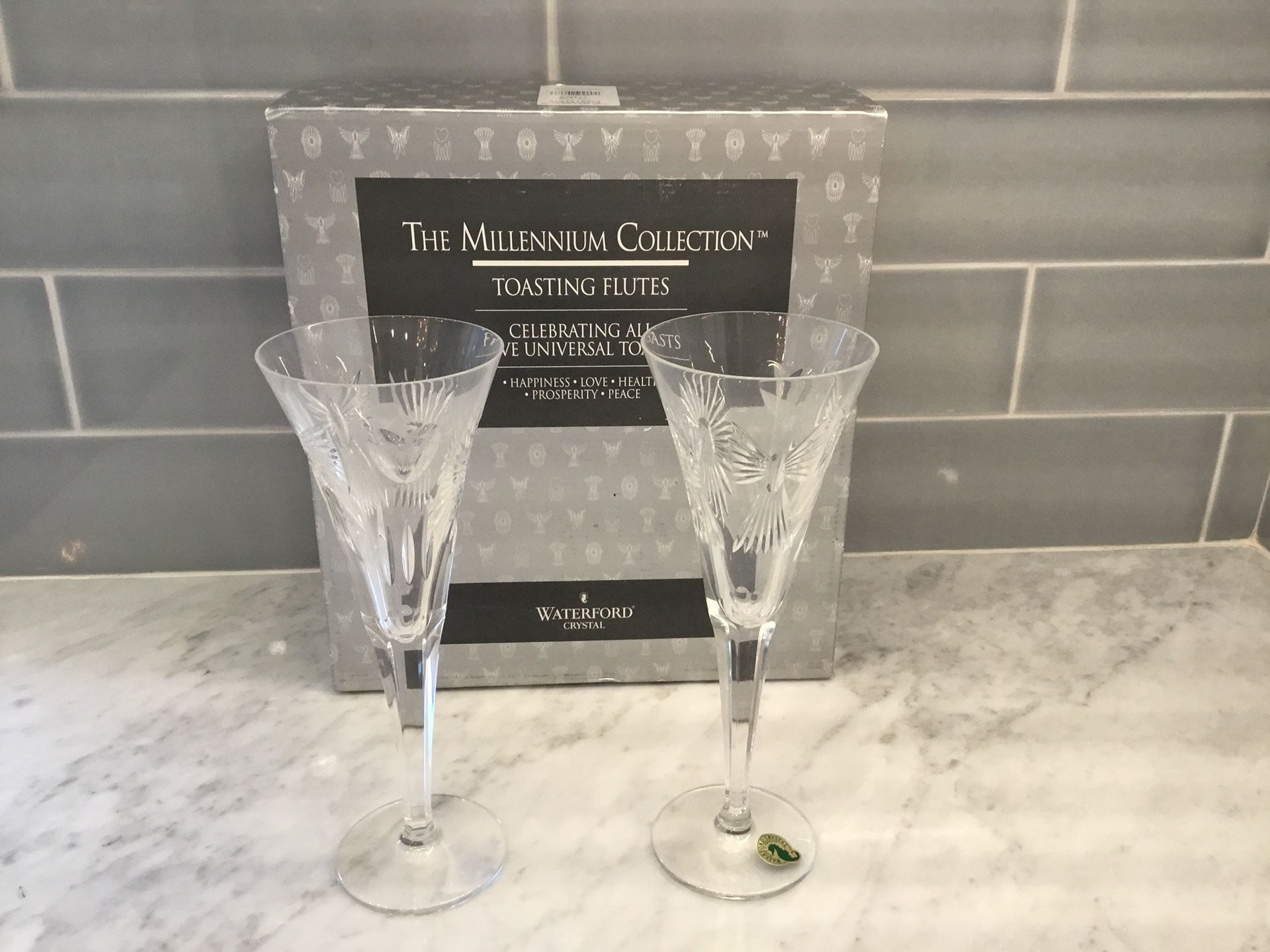 WATERFORD CRYSTAL TOASTING FLUTES- NEW IN BOX