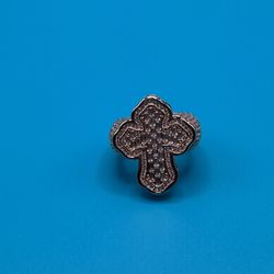Iced Out Diamonds Baugette Jesus Cross Ring Rose Gold 