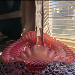 Vintage Pre Logo Fenton Cranberry Opalescent Hobnail Basket