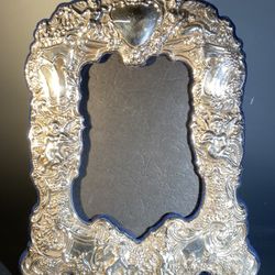 Antique Cherubs Angels Baroque Rococo Sterling Silver Photo Picture Frame 