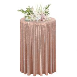 Fitable Rose Gold Sequin Tablecloth For Parties 60 Inch Round- Sparkle Glitter Round Table Cover Overlay For Baby Shower Ceremony Birthday Holiday Ban