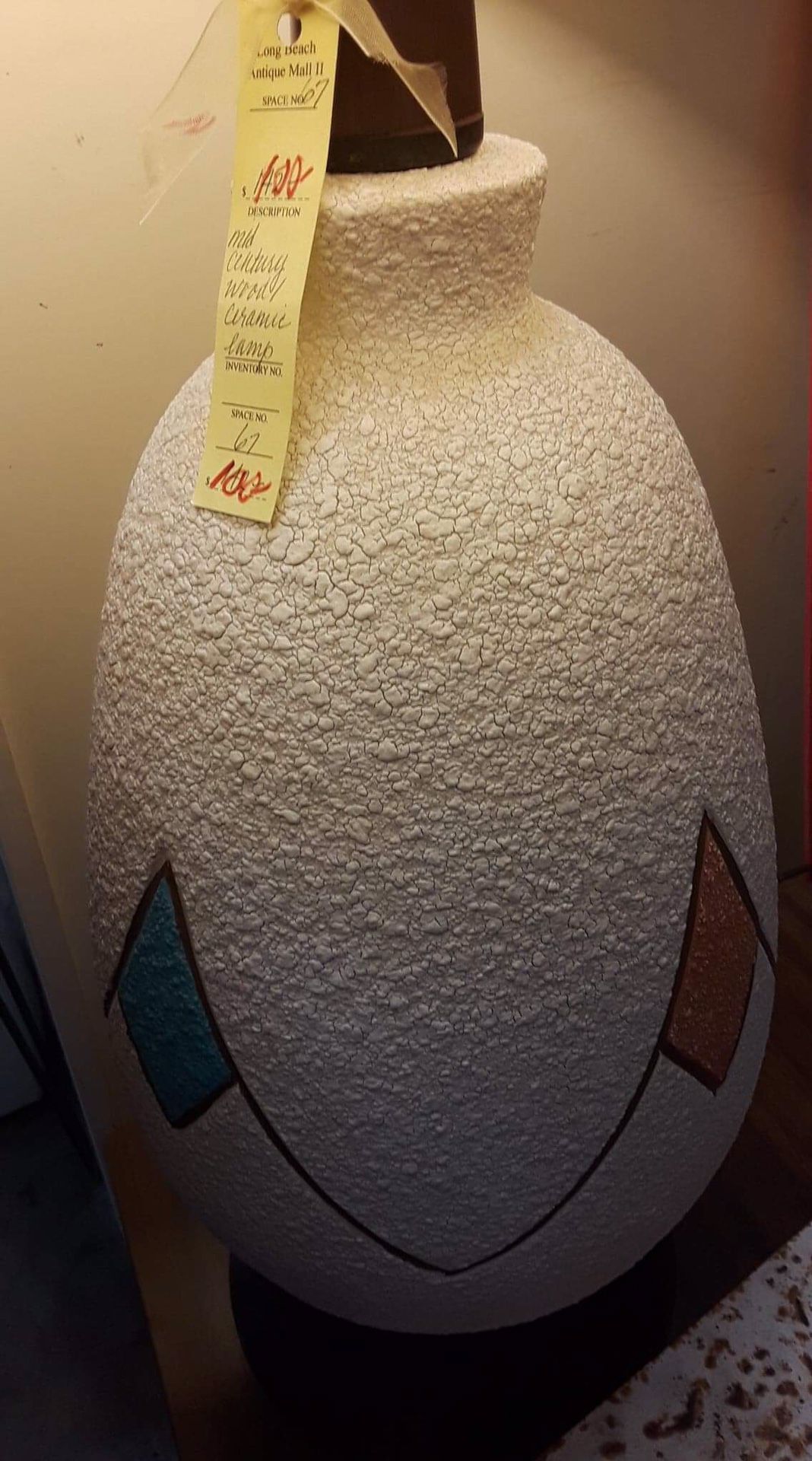 Vintage Mid Century wood/ceramic lamp with shade. Original price $145, sale price $100. Located at Long Beach Antique Mall 2, Signal Hill, Ca