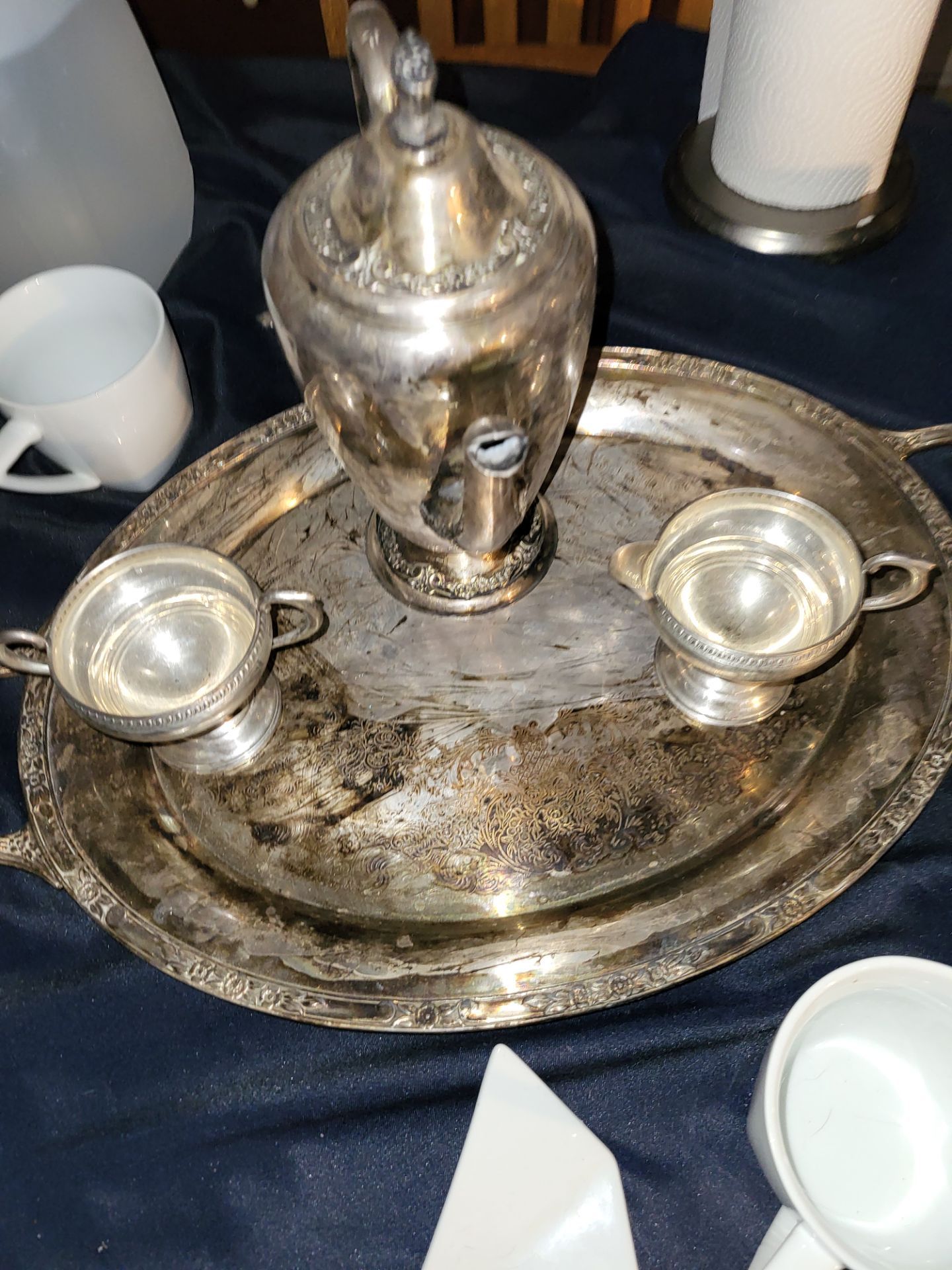 Silver weighted cups and plated silverware set vintage