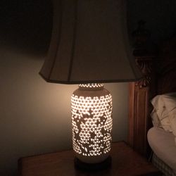 Mid Century Asian Cherry Blossom Reticulated Large Lamp Vintage