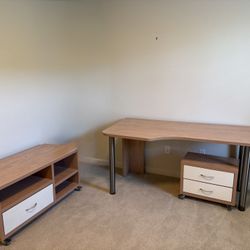 Desk, TV Stand On Wheels, Drawers Set 