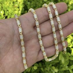 Men's Barbed Rope Barb Link Chain 7MM 20 Inches Necklace, 14K Gold 5X Layered Cuban Chain, Bling Necklace, CZ Diamond Choker, ICY Necklace 