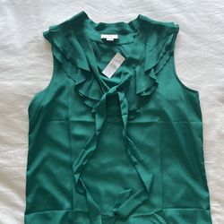 NEW w TAGS: Loft Green Ruffle Ribbon Blouse / Top - Size Large