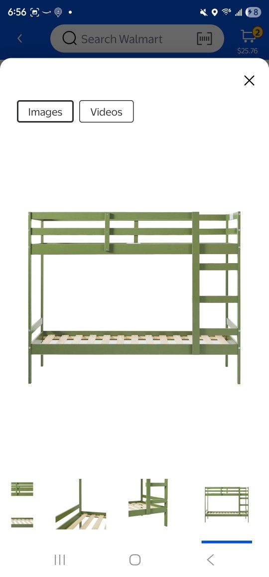 Walker Edison Modern Solid Wood Twin Over Twin Bunk Bed, Olive Green