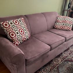 Suede Couch Sofa - Pull Out Queen Bed 