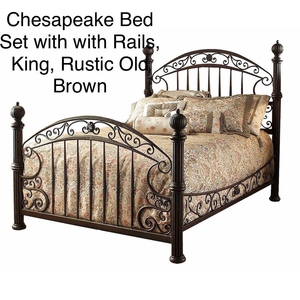 Brand New Chesapeake Bed Set with with Rails, Eastern King, Rustic Old Brown Home furniture household general