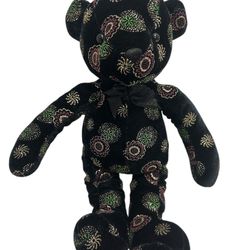 VTG 70 Sugar Loaf Blk Soft Plush Teddy Bear 16" Psychedelic Floral Pattern Retro