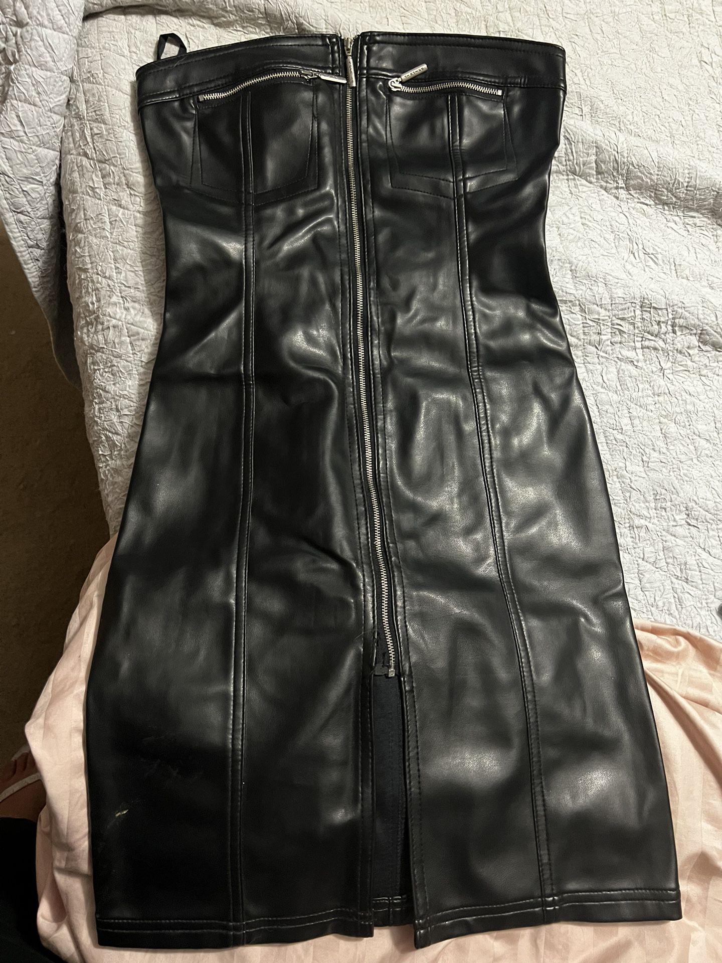 Black Faux Leather Party Dress 
