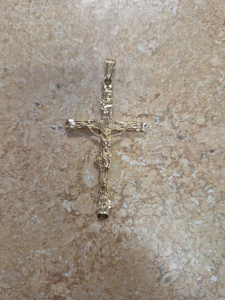 14k Yellow Gold Crucifix Pendant 3"