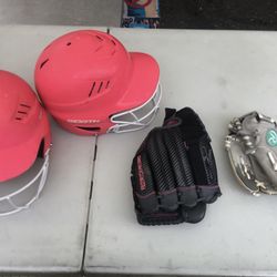 Girl’s Softball Gear - Worth & Rawlings Helmets, Rawlings & Franklin Fast Pitch Pro Series Gloves - $25.00 Each
