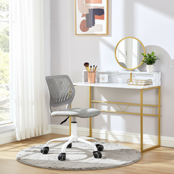 Homy Casa Vanity Desk and Chair 2PC Bedroom Vanity Set with Mirror and Storage in White & Grey