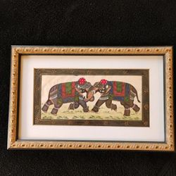 Vintage Miniature Hand painted Indian Elephants On Silk