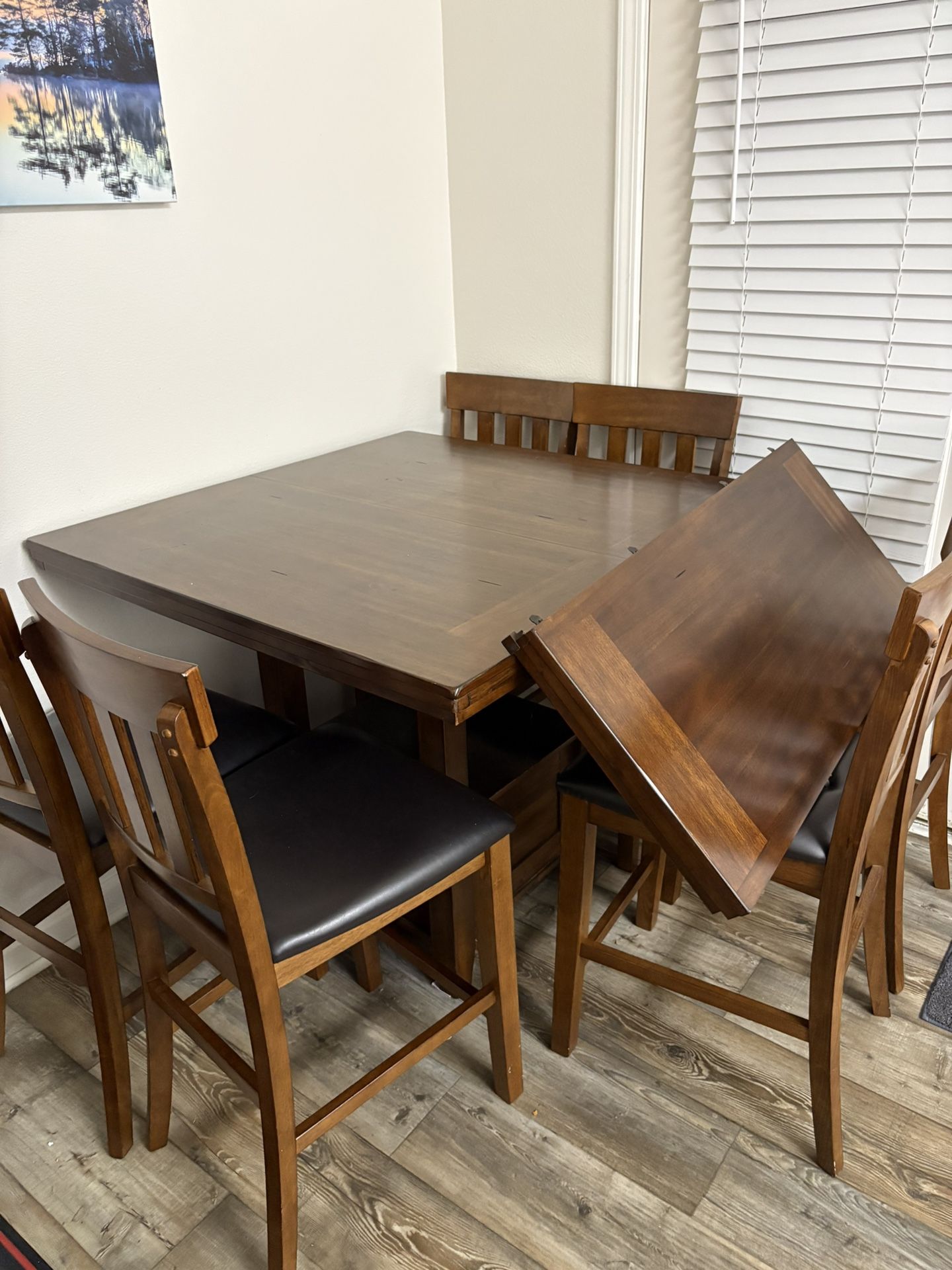 Wooden Dining Table With Leaf And Six Chairs