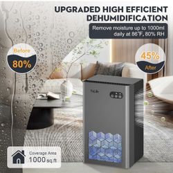 1000 sq.ft Dehumidifier for Basement Bedroom Bathroom with Auto Shut Off 7 Colors LED Light
