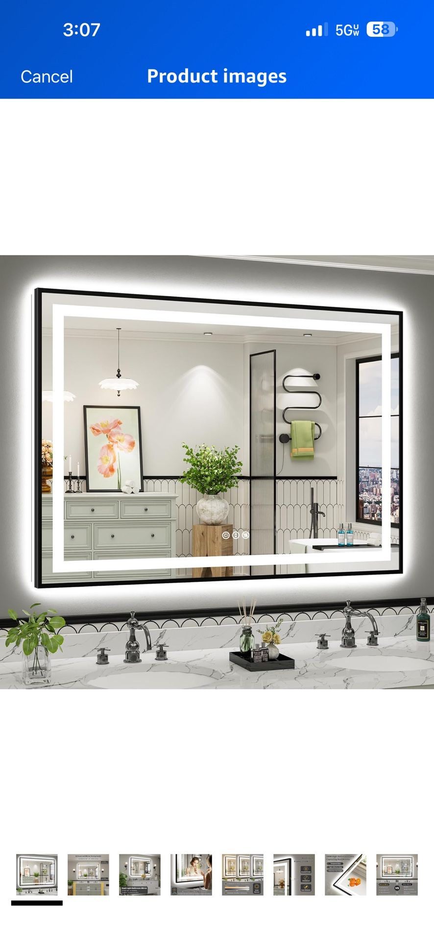 55x40 Inch LED Bathroom Mirror with Black Frame, Backlit & Front Lit, Anti-Fog Lighted Bathroom Vanity Mirror for Wall, Memory Function, Dimmable, HD