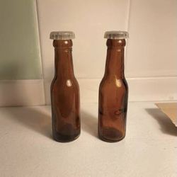 Vintage Small Brown Glass Beer Bottle Salt & Pepper Shakers