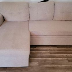 L Shape Sectional Sofa Pull Out Sleeper Bed with Storage, Reversible Couch w/Side Shelf and USB Charging Port, Linen Upholstered Tufted Cushion, for 