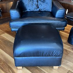 Roche Bobois Leather Chair + Ottoman, Set of 2 Pieces