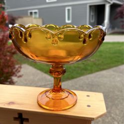 Vintage 1940’s Amber Glass Iconic  Teardrop Pedestal Compote Bowl