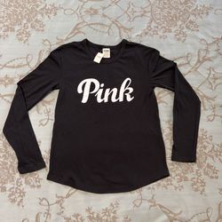 Victoria's Secret PINK Long Sleeve Tee Shirt Black White Size Small
