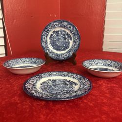 LIBERTY BLUE STAFFORDSHIRE  MONTICELLO SET OF 4  -2 BREAD PLATE -2 APPETIZERS  BOWLS 