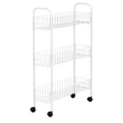 Household Essentials 05121 Slim Line 3-Tier Metal Storage Cart | Laundry Room Rolling Organizer | White